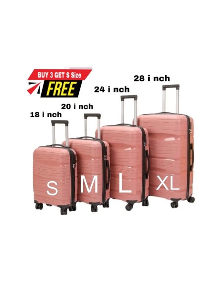 MATKALAUKKU SETTI 4in1 Pinkki (XXL, XL, L, M) 4 PYÖRÄT, TSA Lukko Kolmitasoinen, teleskooppikahva