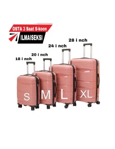 MATKALAUKKU SETTI 4in1 Pinkki (XXL, XL, L, M) 4 PYÖRÄT, TSA Lukko Kolmitasoinen, teleskooppikahva