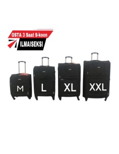 MATKALAUKKU SETTI 4in1 MUSTA (XXL, XL, L, M) 4 PYÖRÄT, teleskooppikahva